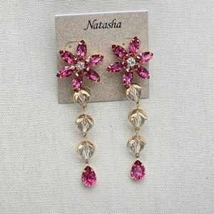 Natasha Couture Pink and Gold Floral Drop Earrings
